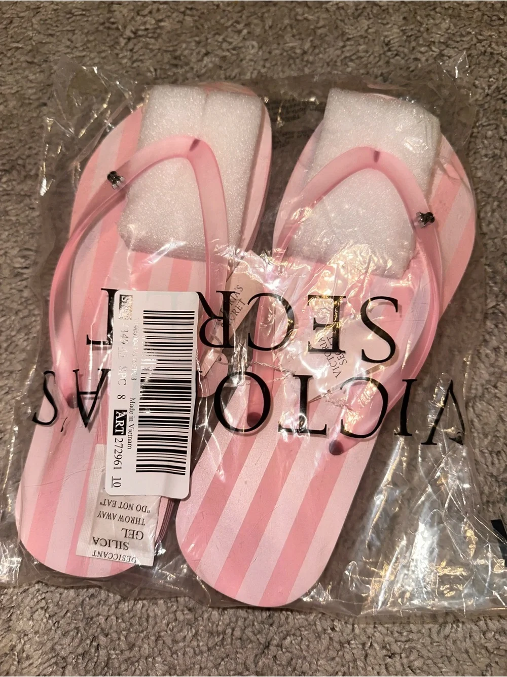 Victoria's Secret Pink Striped Flip Flops size 8💗🤍